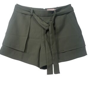 Ted‎ Baker London Womens Olive Green Paper Bag Belted Layered Shorts